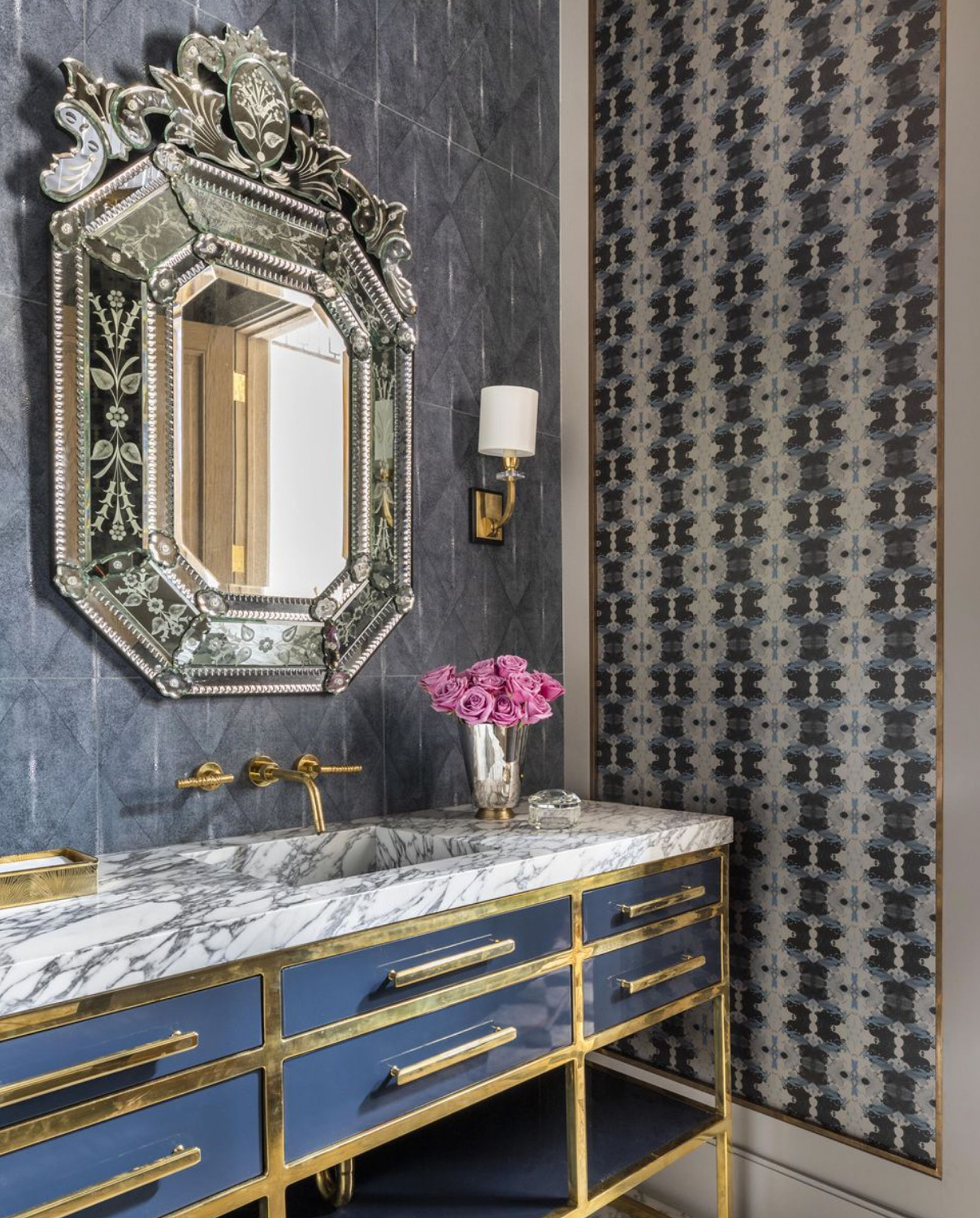House Beautiful - A Houston Family Home Combines Warm Comfort With a “Modern Edge” - Formal Powder Room
